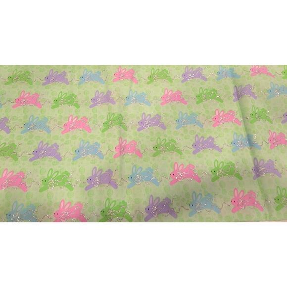 SPRING EASTER BUNNY BUNNIES HOP GLITTER Fabric 1 Yard Cotton Fabric New - Picture 1 of 4
